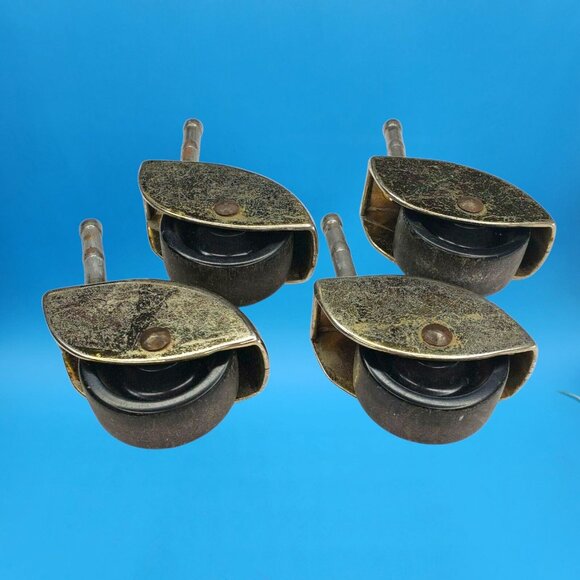 Set of 4 Mid Century Modern Metal Caster Wheels Brass Tone Furniture MCM 1960s - Picture 3 of 7
